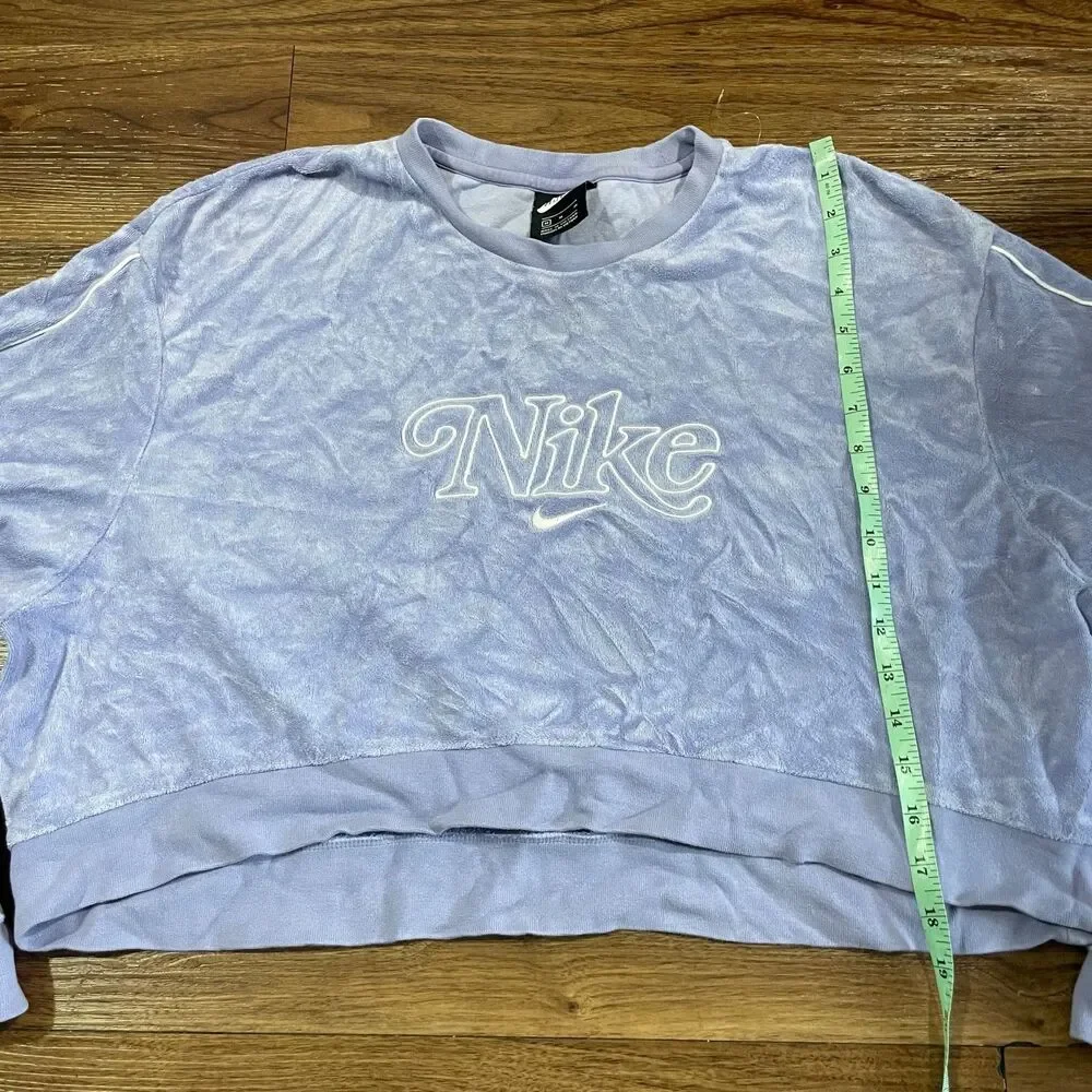 Nike Velour Cropped Sweatshirt Long Sleeve Purple Sweater Womens Size Medium